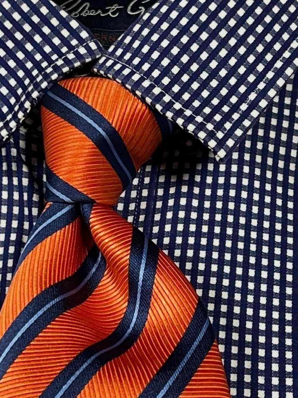 Thomas Pink England Silk Orange & Navy Stripe Silk Tie L58”’ W3” Formal Office
